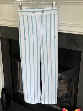 Chico's Blue and White Vertical Stripe Light Cropped Pants
